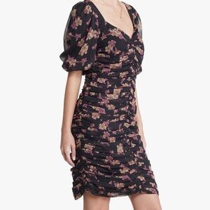 Open Edit Floral Print Ruched Puff Sleeve Minidress size Large
